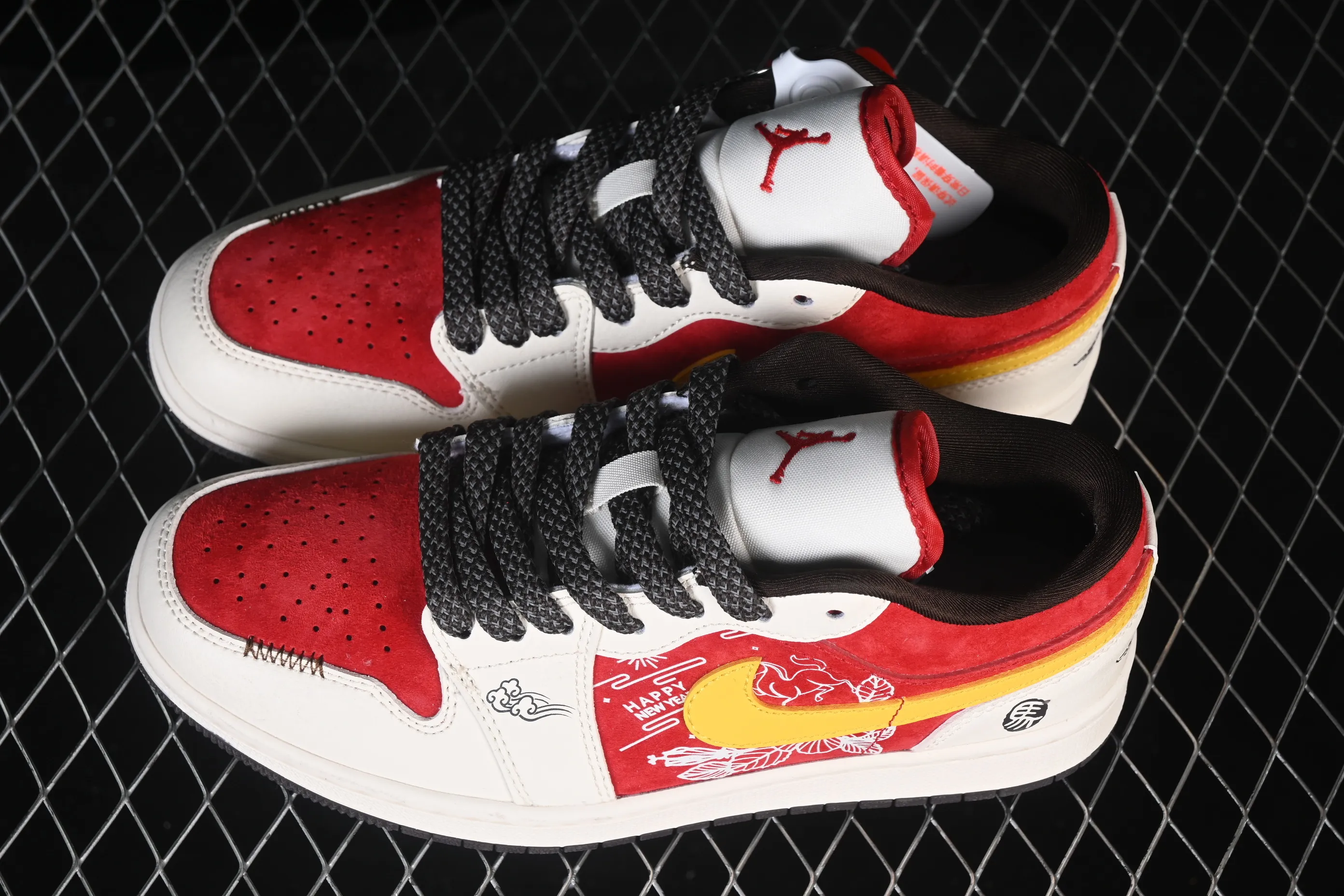 All categories Air Jordan Jordan series basketball shoes Air Jordan 1 Low high-end customized low-top sneakers Air Jordan 1 Low AJ1 Joe 1 Year of the Horse limited edition red, white and yellow high-end customized low-top retro basketball shoes JP2026-165